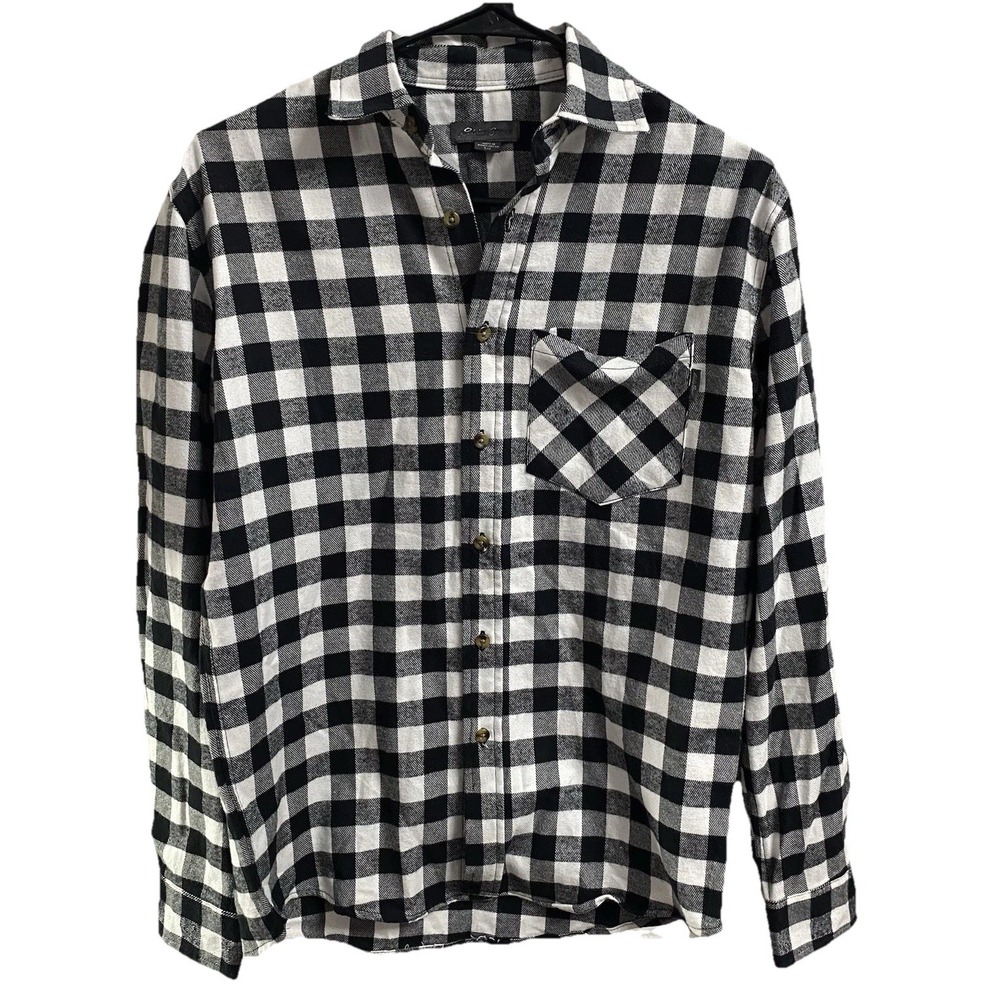 Eddie Bauer Womens Black& White Checkered Flannel Button-up Shirt‎ Soft Sz. S